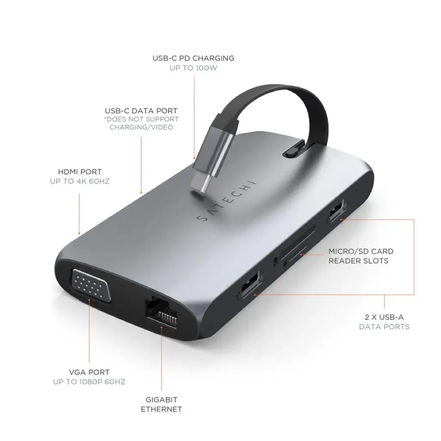 Satechi Aluminum USB-C On-the-Go Multiport Adapter Space Grey (ST-UCMBAM)