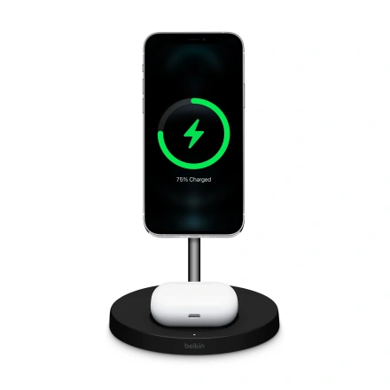 Подставка для беспроводной зарядки Belkin 2-in-1 Wireless Charger with MagSafe 15W - Black (WIZ010VFBK)