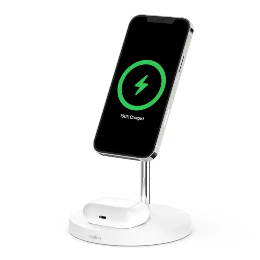 Підставка для бездротової зарядки Belkin 2-in-1 Wireless Charger with MagSafe 15W - White (WIZ010VFWH)