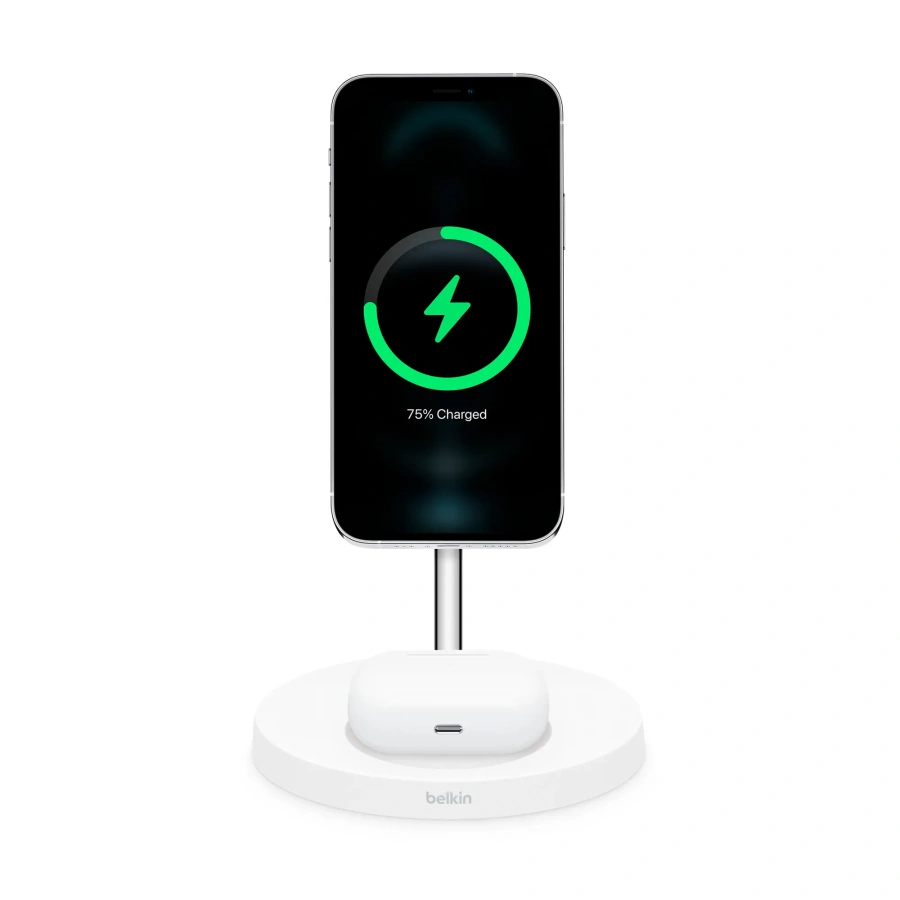Підставка для бездротової зарядки Belkin 2-in-1 Wireless Charger with MagSafe 15W - White (WIZ010VFWH)