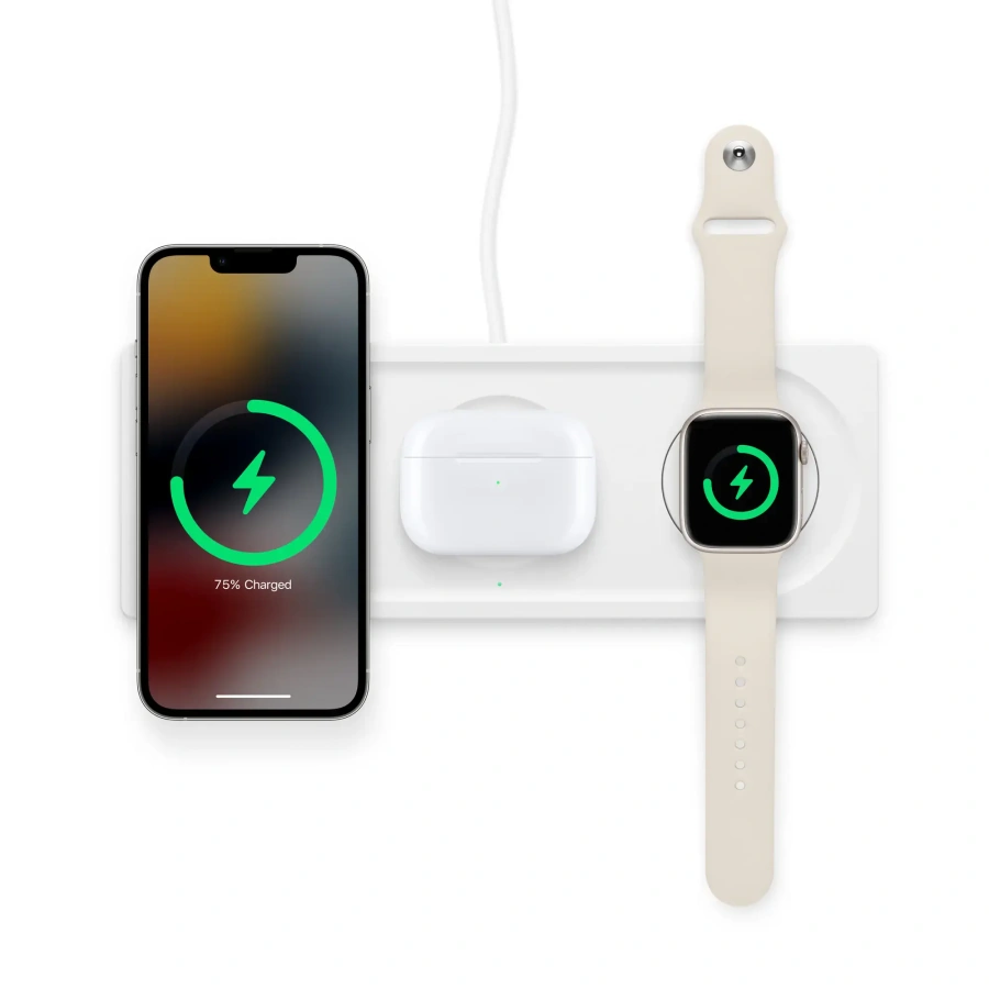 Бездротова зарядна панель Belkin BOOST↑CHARGE PRO 3-in-1 Wireless Charging Pad with MagSafe - White (HPU82, WIZ016vfWH)