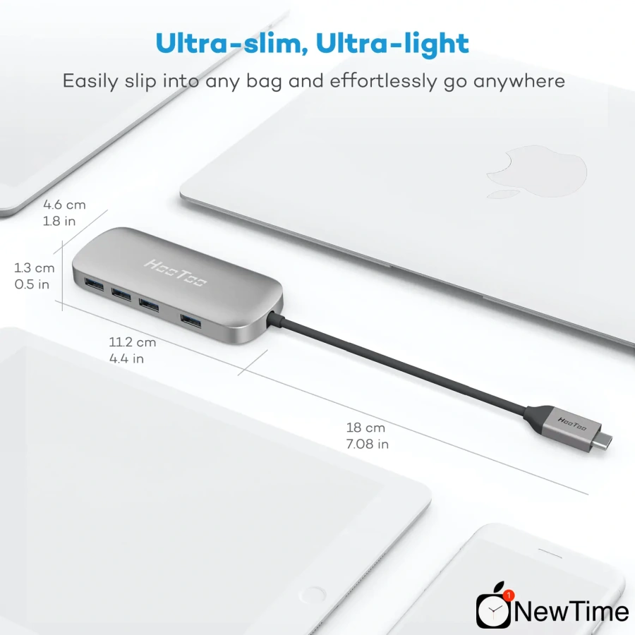 USB-хаб HooToo 4 USB 3.0 Ports USB C Adapter Silver (HT-UC006)