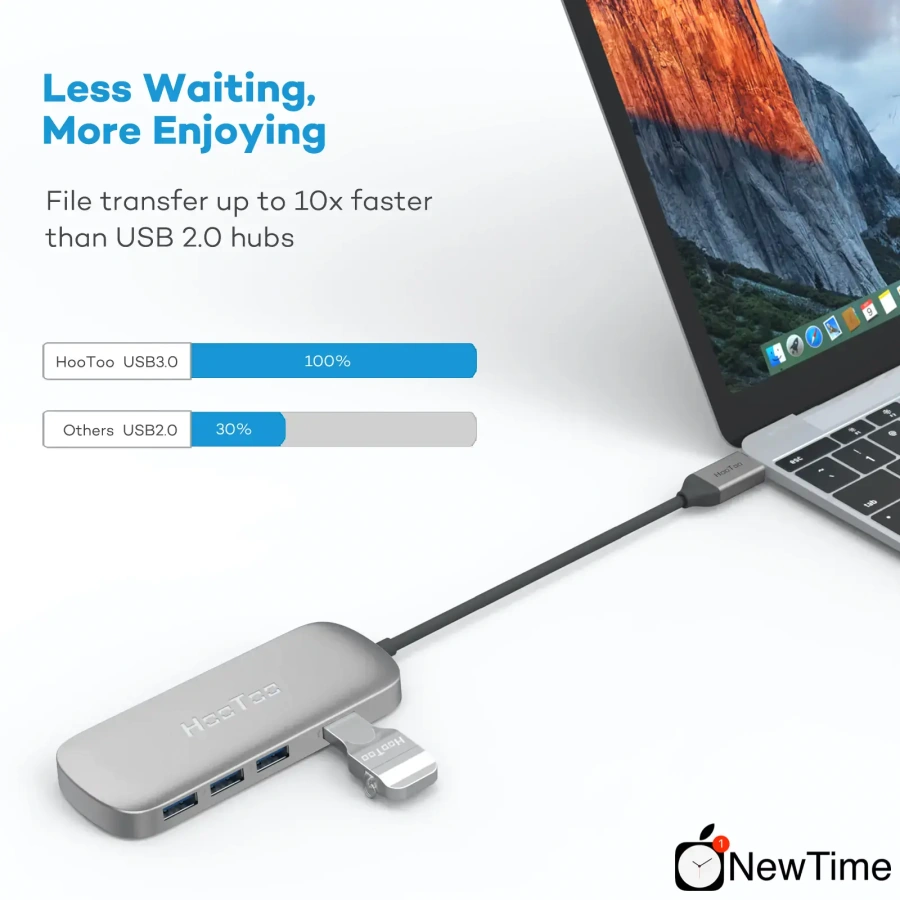 USB-хаб HooToo 4 USB 3.0 Ports USB C Adapter Silver (HT-UC006)