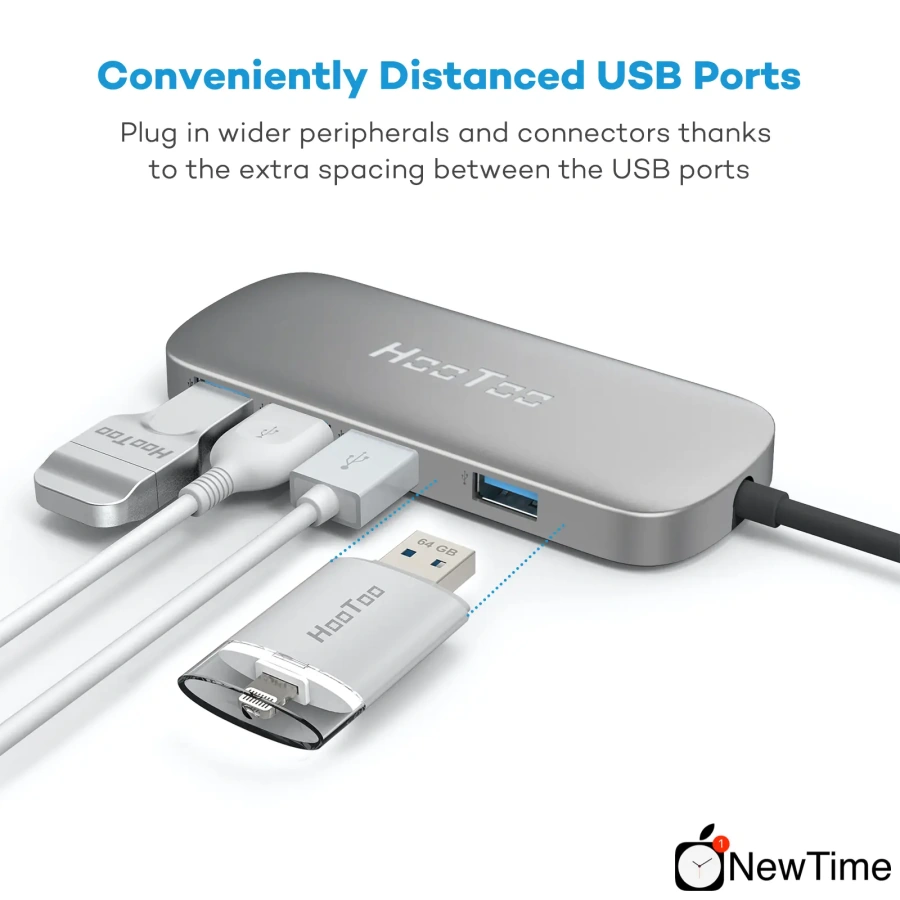 USB-хаб HooToo 4 USB 3.0 Ports USB C Adapter Silver (HT-UC006)
