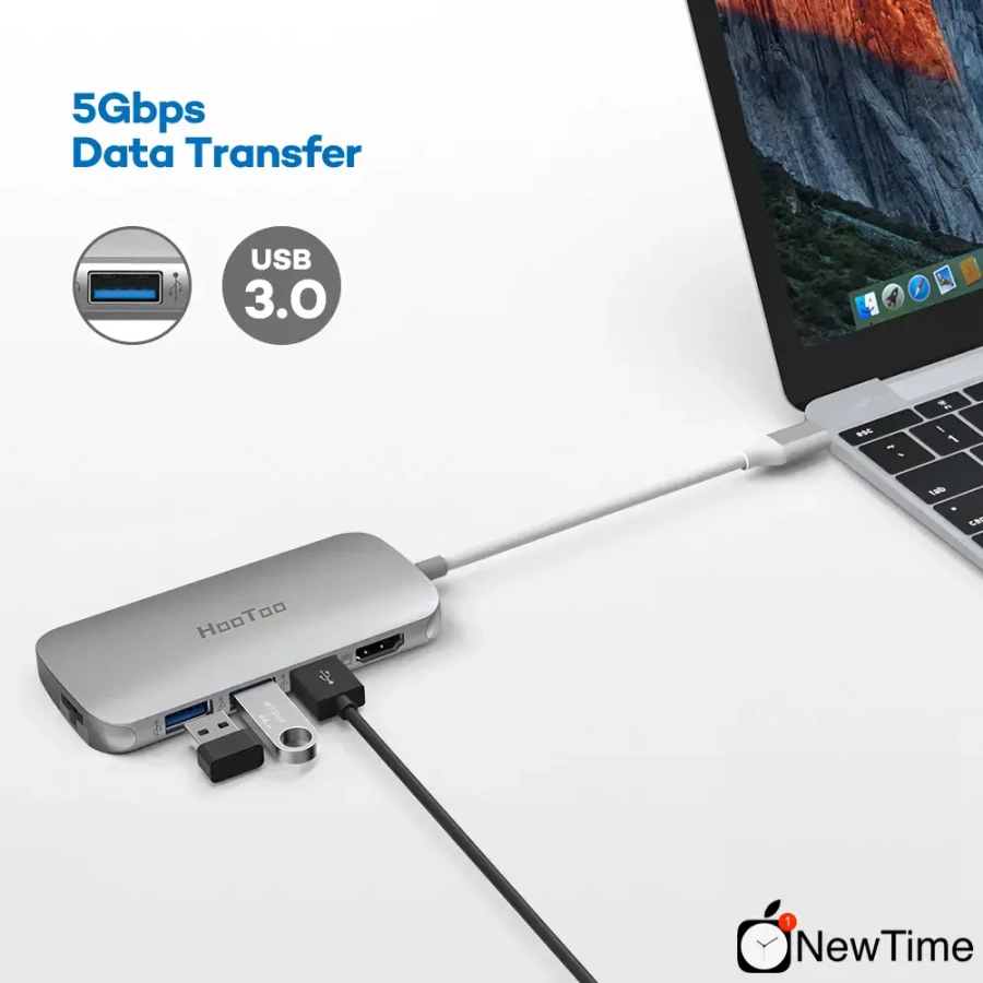 USB-хаб HooToo USB C Hub 7-in-1 Adapter with Ethernet Port Silver (HT-UC008)