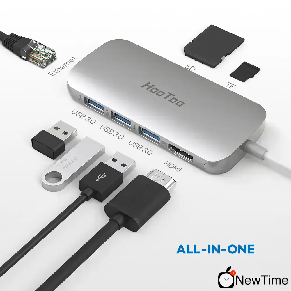 USB-хаб HooToo USB C Hub 7-in-1 Adapter with Ethernet Port Silver (HT-UC008)