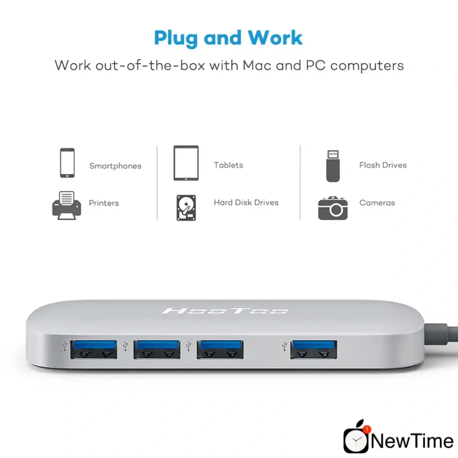 USB-хаб HooToo USB US Vine Hub Ultra Slim 4-port 3.0 Data Silver (HT-UC005)