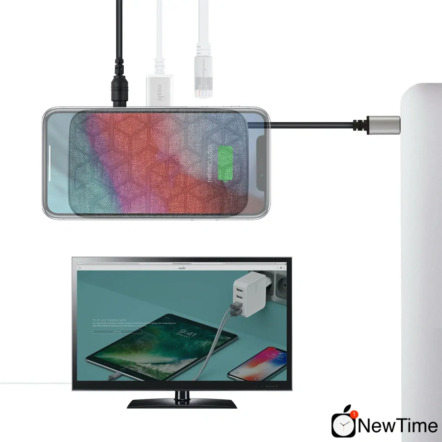 Док-станція + бездротова зарядка Moshi Symbus Q Compact USB-C Dock + Wireless Charging Silver (99MO084216)