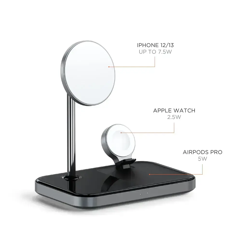 Беспроводное зарядное устройство Satechi Aluminum 3 in 1 Magnetic Wireless Charging Stand Space Gray (ST-WMCS3M)