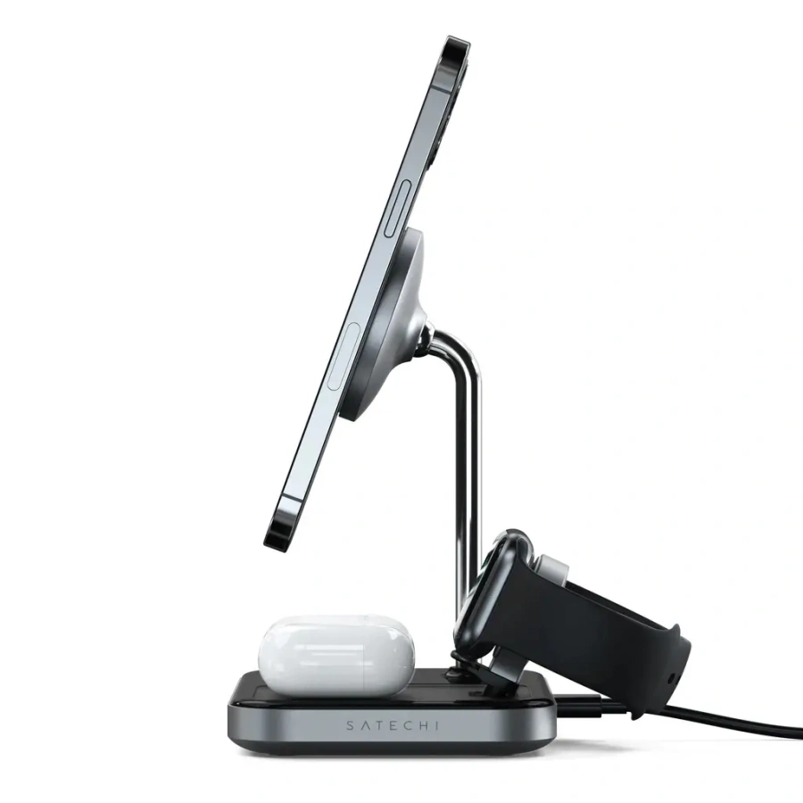 Бездротовий зарядний пристрій Satechi Aluminum 3 in 1 Magnetic Wireless Charging Stand Space Gray (ST-WMCS3M)