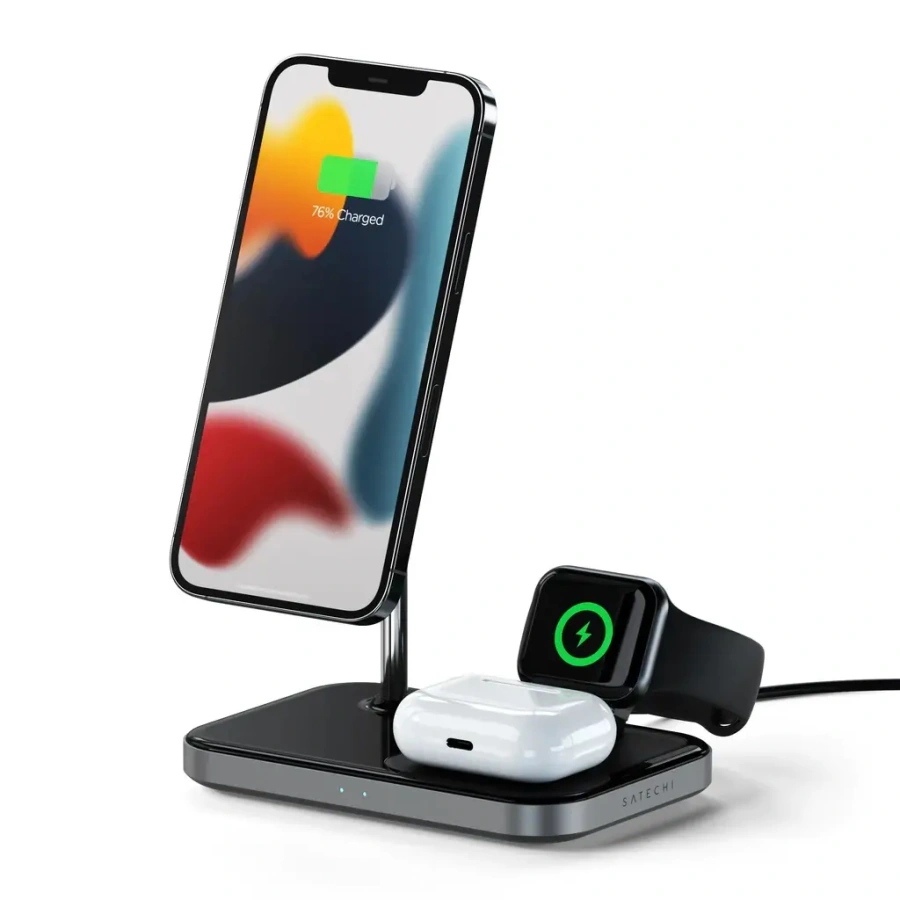 Бездротовий зарядний пристрій Satechi Aluminum 3 in 1 Magnetic Wireless Charging Stand Space Gray (ST-WMCS3M)