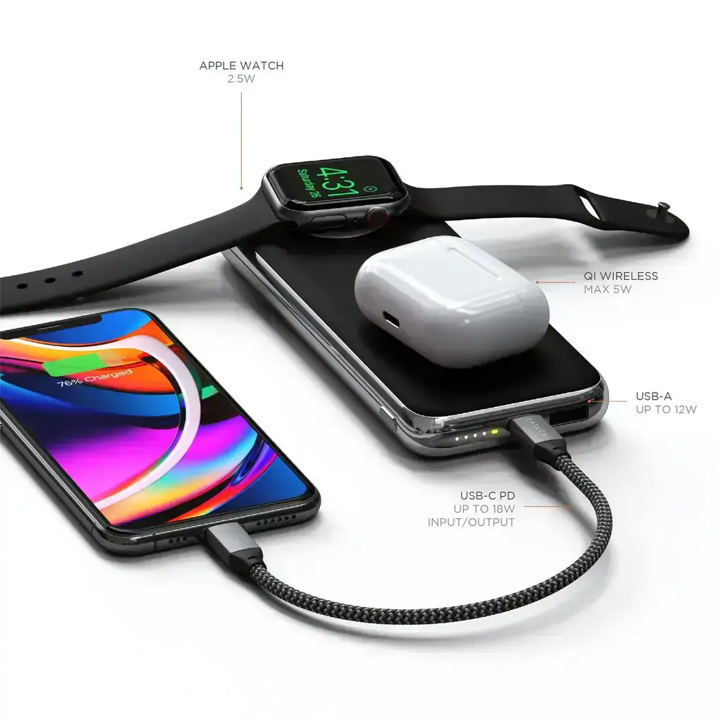 Зовнішній акумулятор Satechi Quatro Wireless Charger 10 000 mAh Space Gray (ST-UC10WPBM)