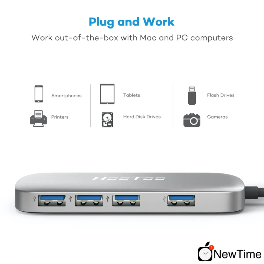 Адаптер HooToo 6-в-1 USB-C to USB-C + HDMI + 3xUSB 3.0 + LAN 1Gb Hub Grey (HT-UC007)