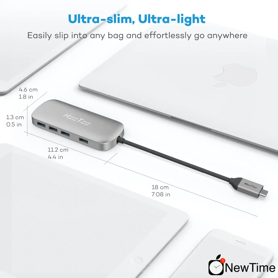 USB-хаб HooToo 4 USB 3.0 Ports USB C Adapter Grey (HT-UC006)