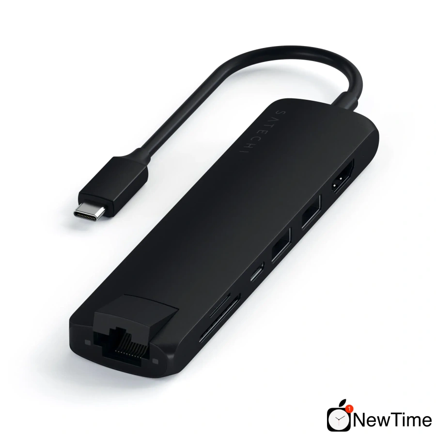 Satechi Aluminum Type-C Slim Multi-Port with Ethernet Adapter Black (ST-UCSMA3K)