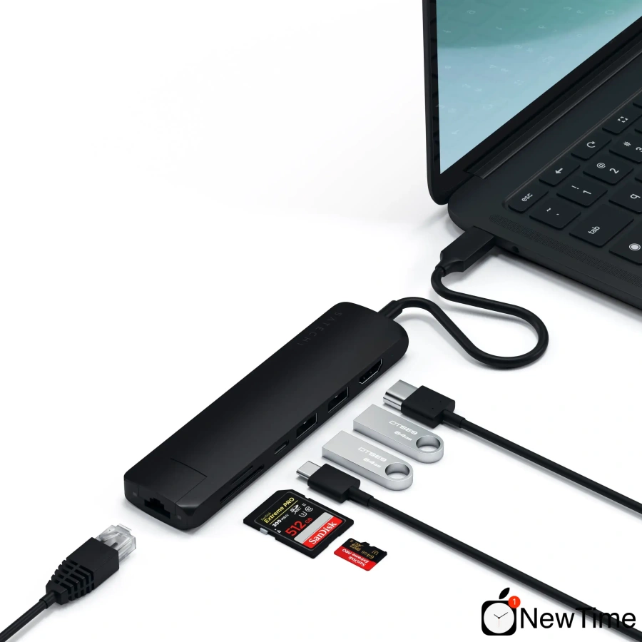 Satechi Aluminum Type-C Slim Multi-Port with Ethernet Adapter Black (ST-UCSMA3K)