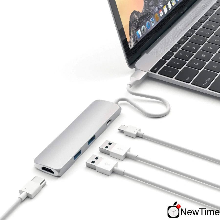 Satechi Slim Aluminum Type-C Multi-Port Adapter with Type-C Charging Port Silver (ST-CMAS)