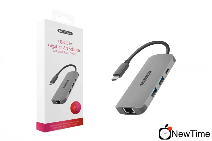 Sitecom USB-C to Gigabit LAN Adapter with USB-C to Power Delivery + 2 USB 3.0 (CN-378)