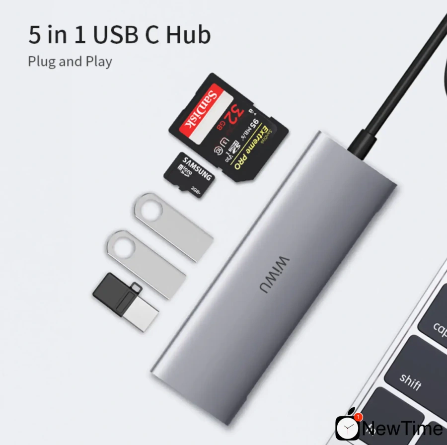 WiWU Alpha A532ST 5 in 1 USB-C Hub Gray