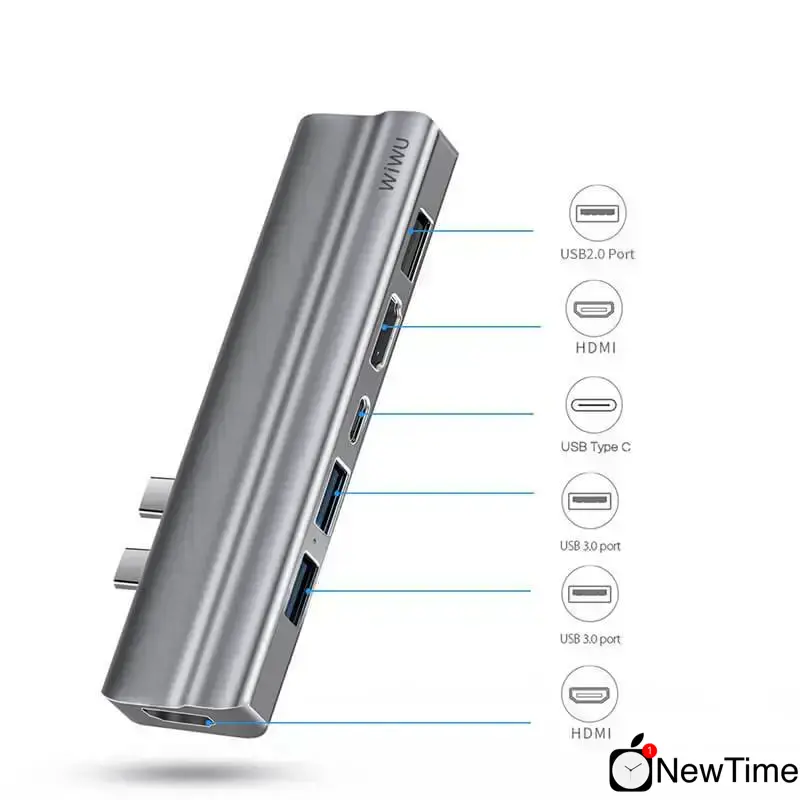 WiWU 8 in 1 USB-C Hub Gray (T9)