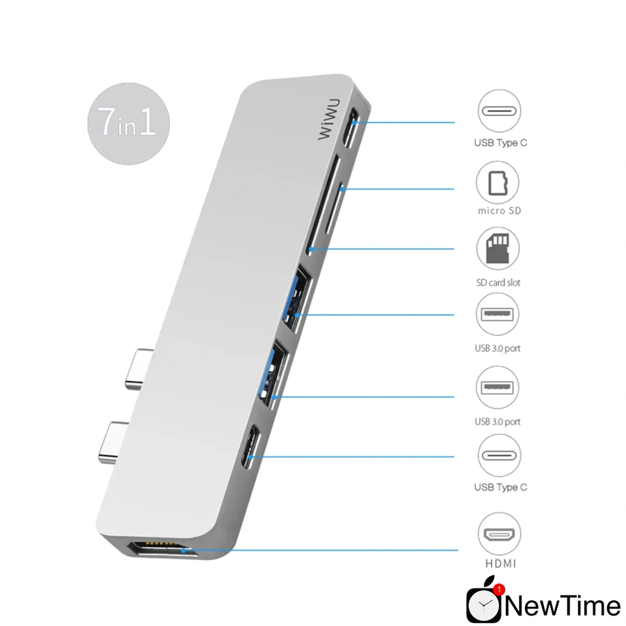 WiWU T8 7 in 1 USB-C Hub Silver