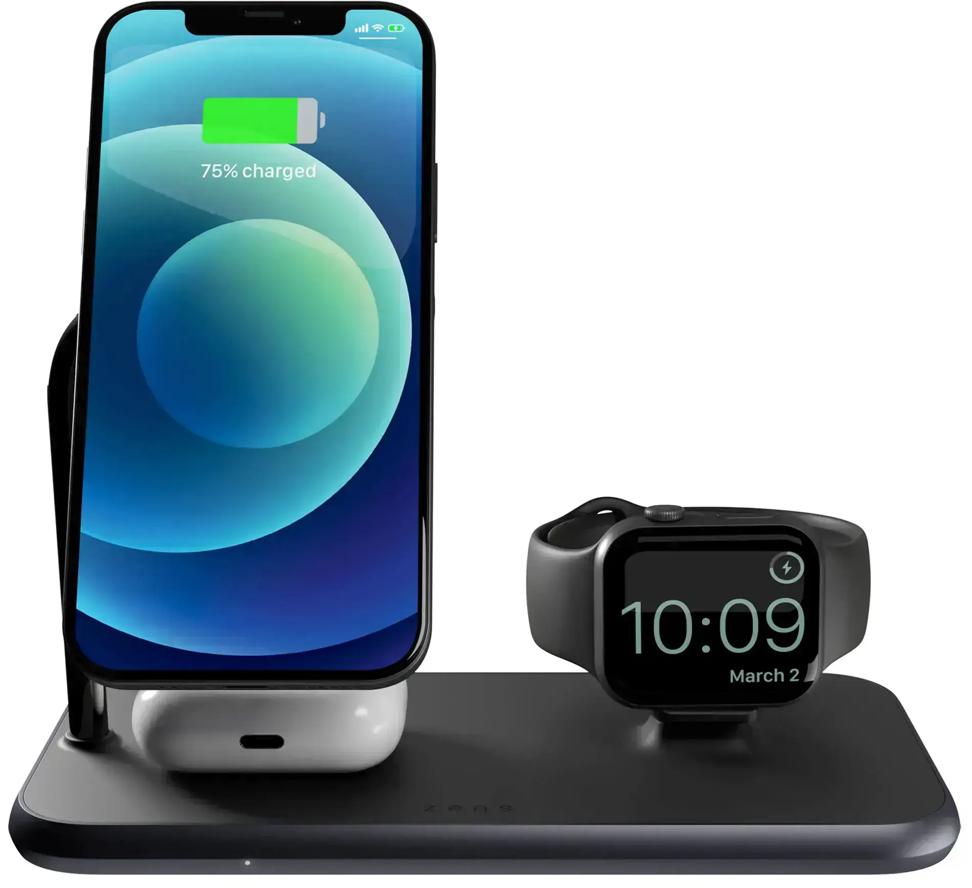 Zens Magnetic + Watch Aluminium Wireless Charger Black with 30W USB-C PD Wall Charger (ZEDC18B/00)