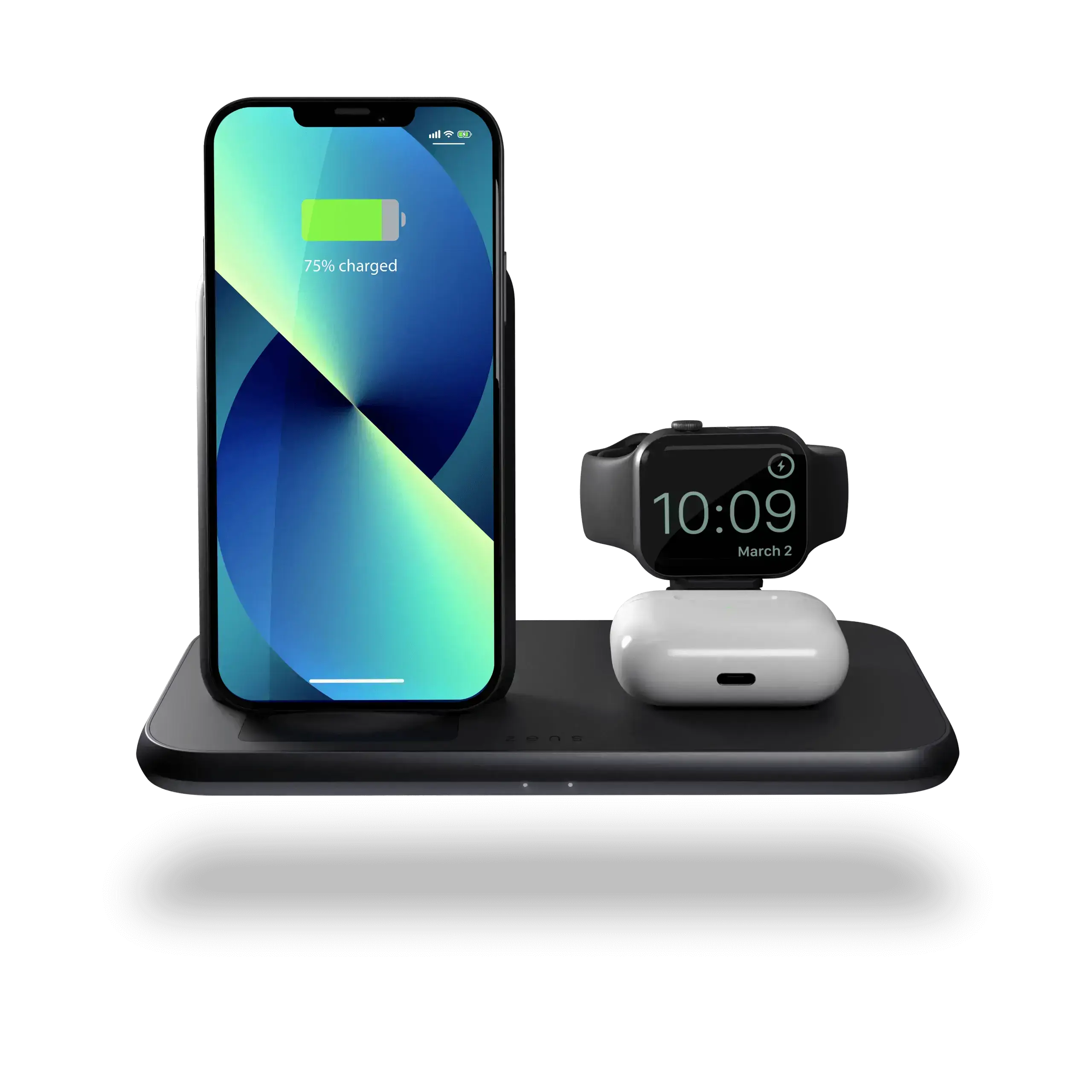 Zens Stand + Watch 4 in 1 Aluminium Wireless Charger Black with 45W USB-C PD Wall Charger (ZEDC15B/00)