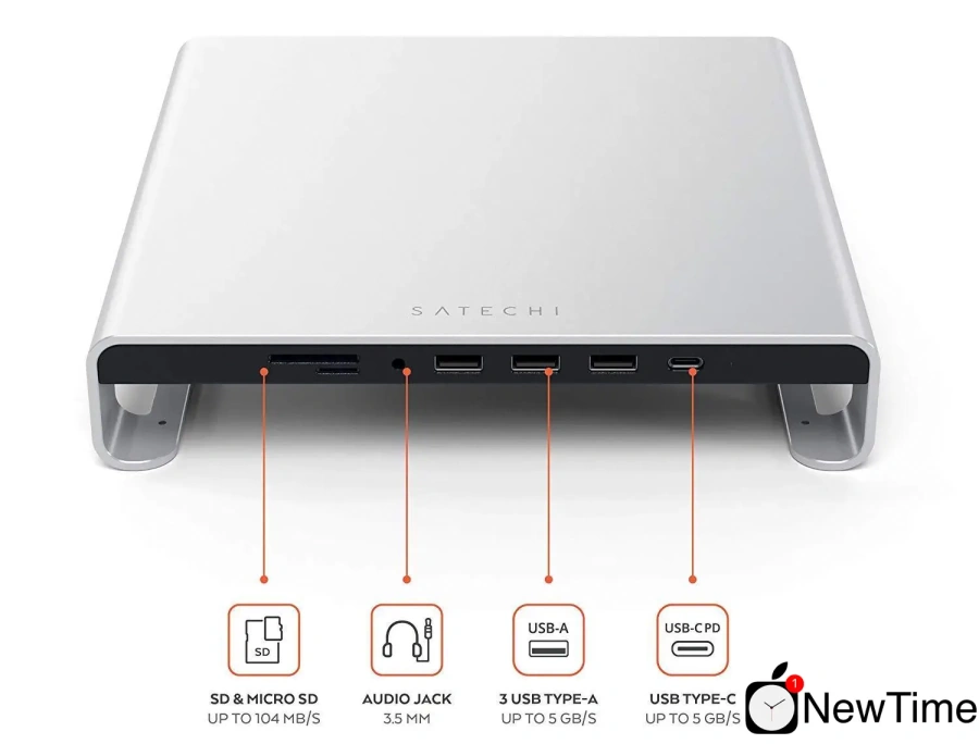 Satechi Aluminum Monitor Stand Hub Silver for iMac (ST-AMSHS)