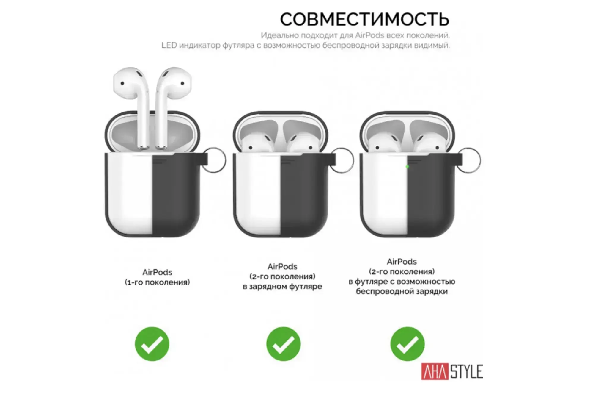Чохол AHASTYLE дуо ​​з карабіном для Apple AirPods - Black (AHA-02060-BLK)