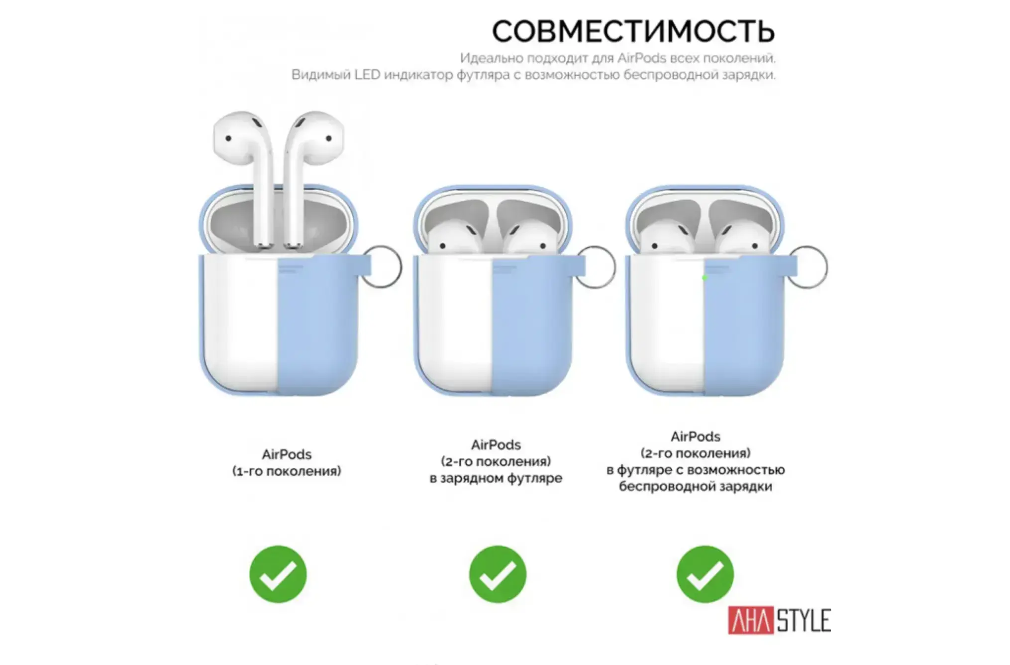 Чохол AHASTYLE дуо ​​з карабіном для Apple AirPods - Blue (AHA-02060-SBL)