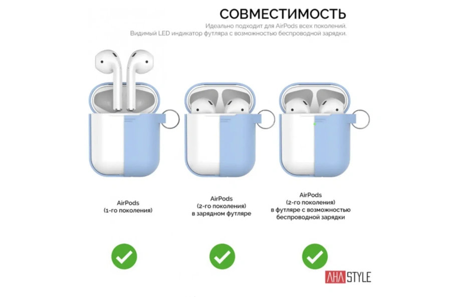 Чехол AHASTYLE дуо с карабином для Apple AirPods - Blue (AHA-02060-SBL)