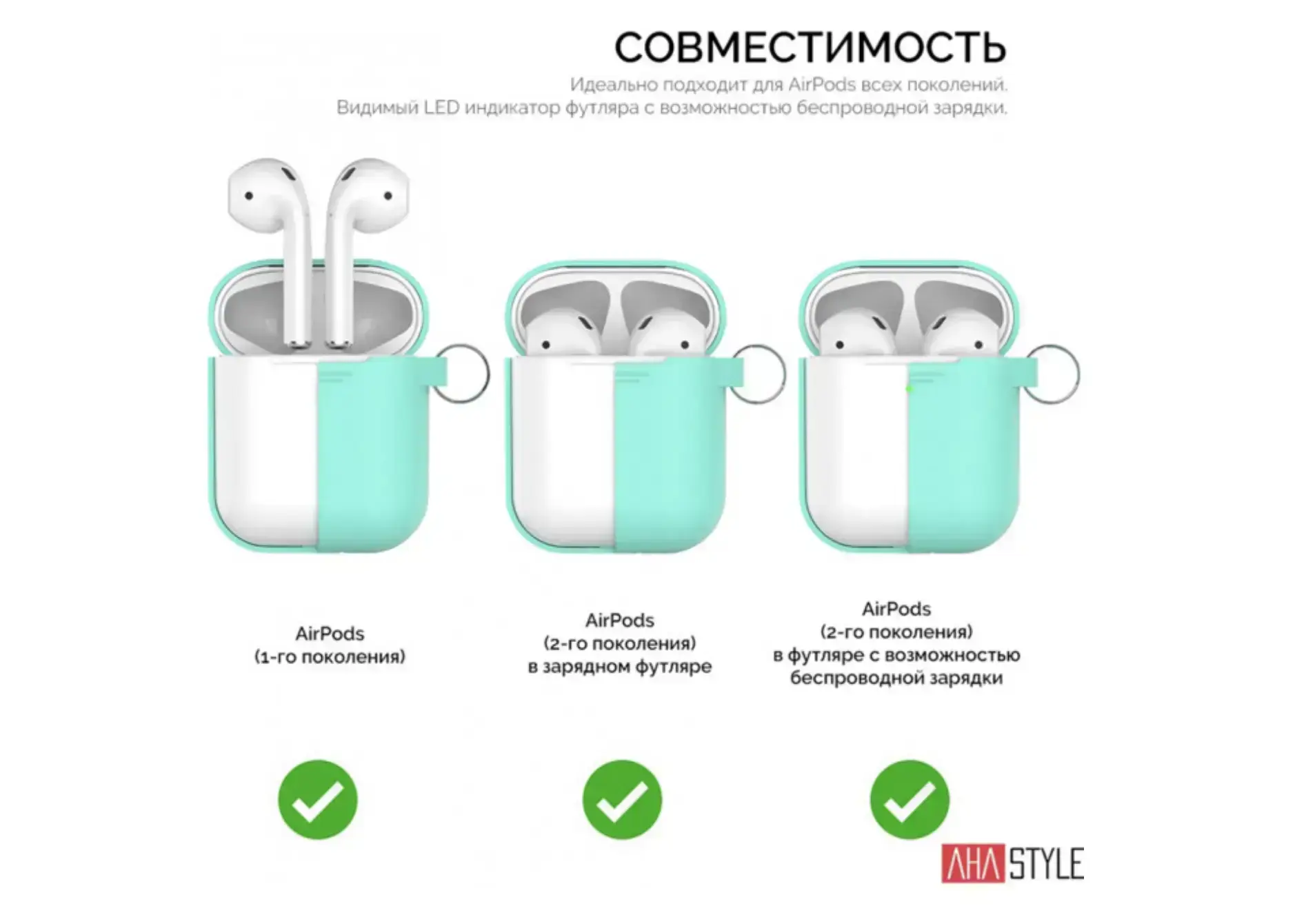 Чехол AHASTYLE дуо с карабином для Apple AirPods - Mint Green (AHA-02060-MGR)