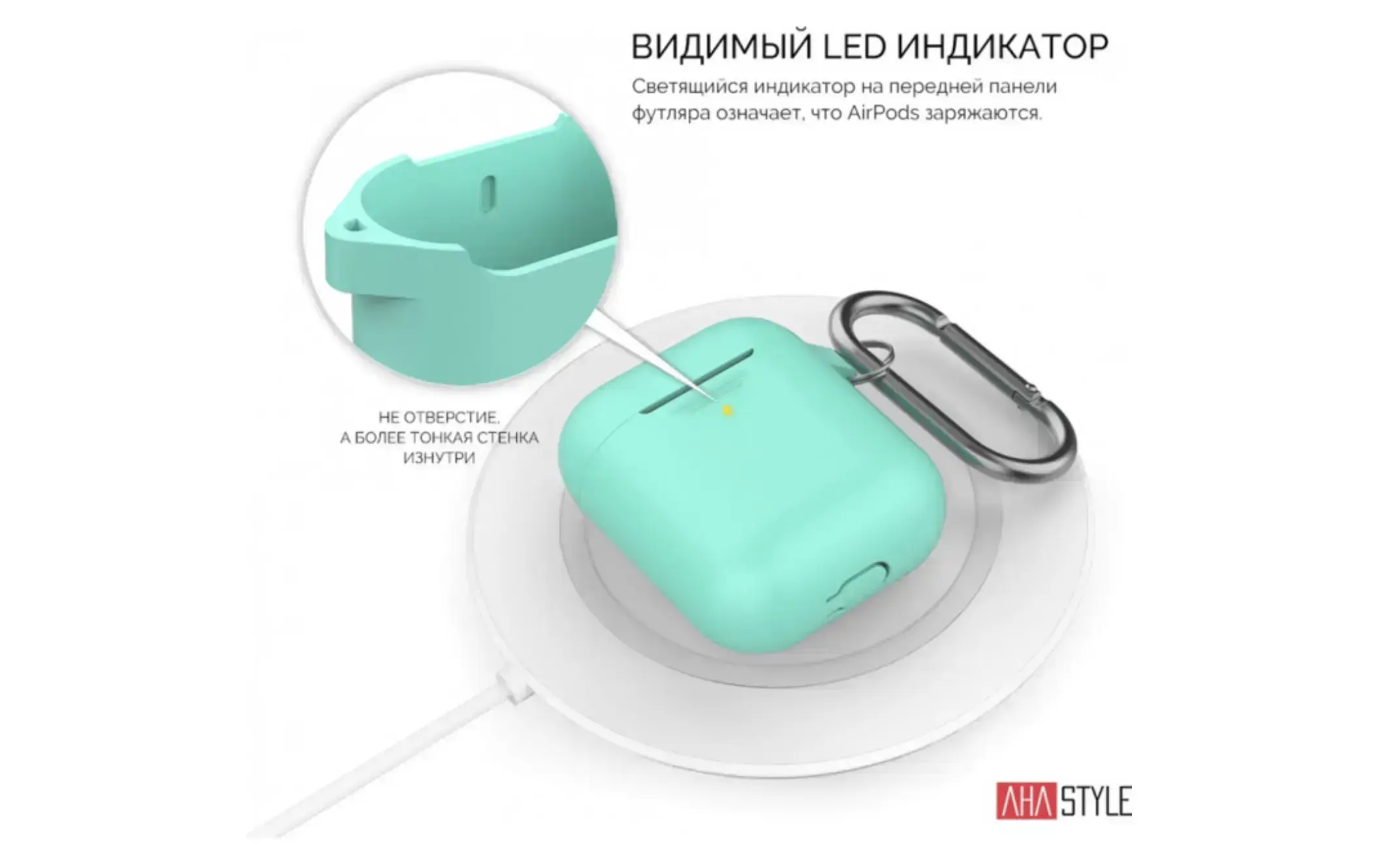 Чехол AHASTYLE дуо с карабином для Apple AirPods - Mint Green (AHA-02060-MGR)