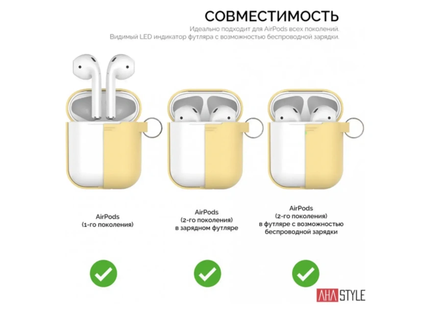 Чехол AHASTYLE дуо с карабином для Apple AirPods - Yellow (AHA-02060-YLW)