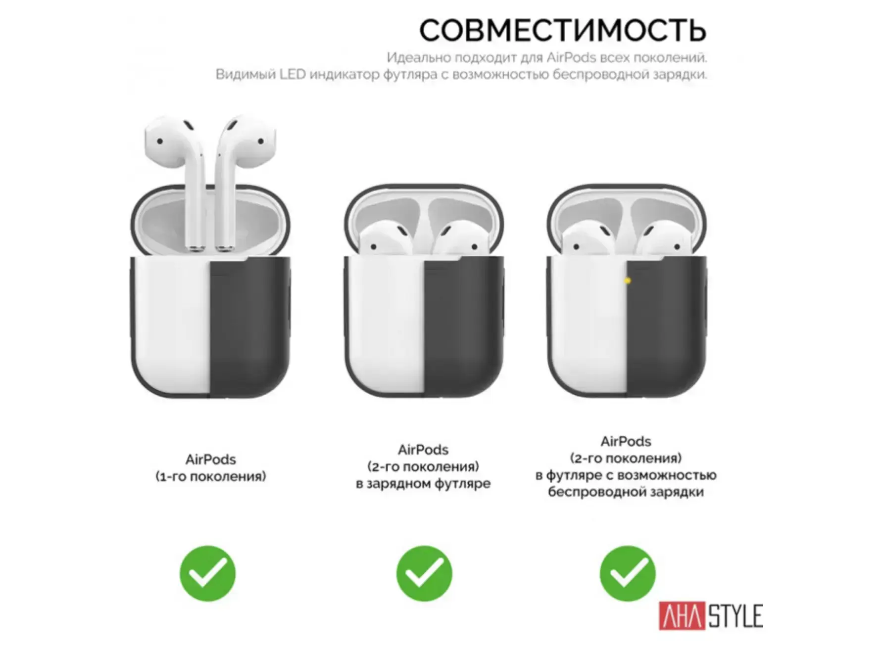 Чохол AHASTYLE дуо ​​для Apple AirPods - Black (AHA-02020-BLK)
