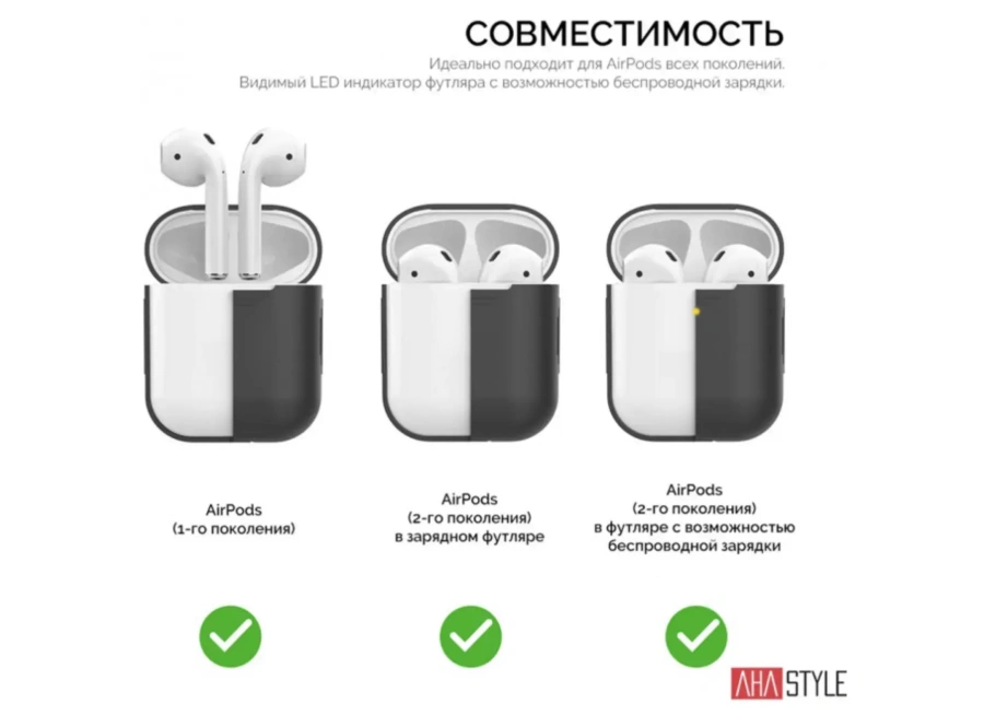 Чохол AHASTYLE дуо ​​для Apple AirPods - Black (AHA-02020-BLK)