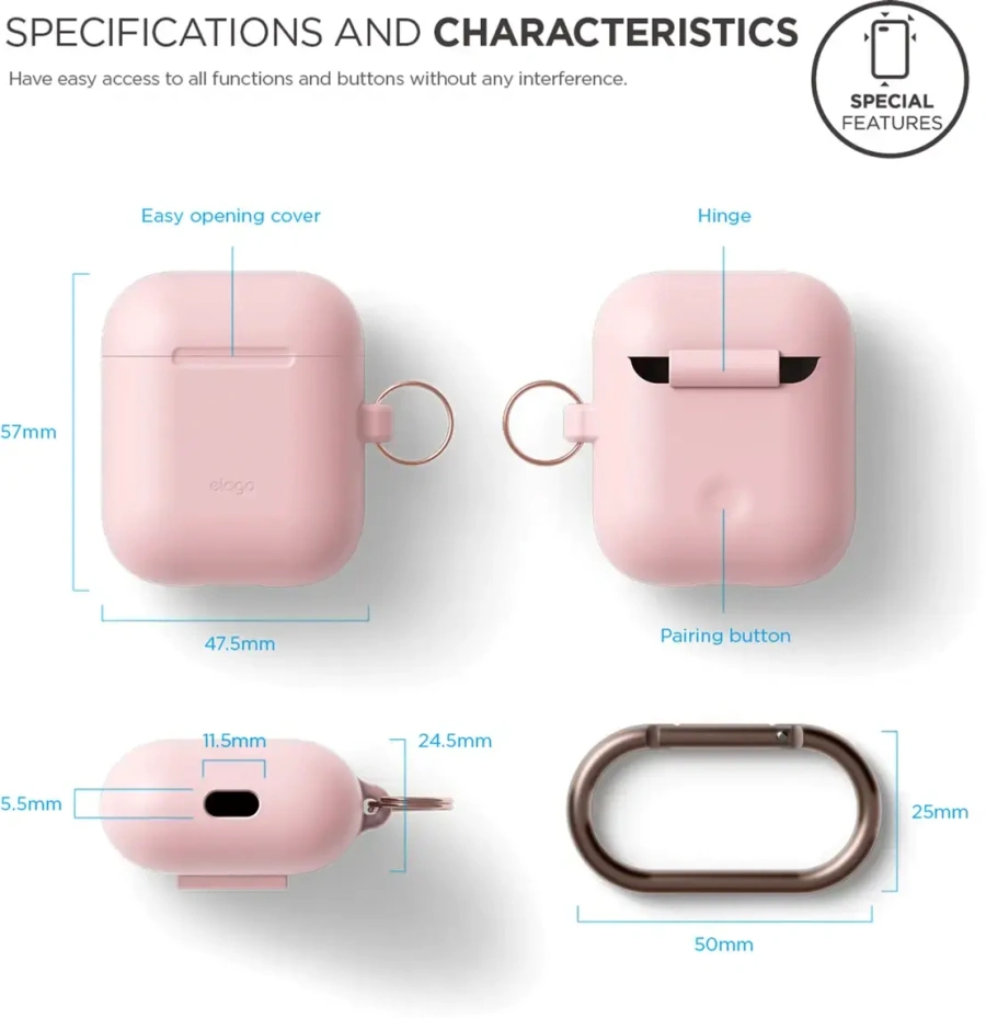 Elago Hang Silicone Case Pink for Airpods (EAPSC-HANG-PK)