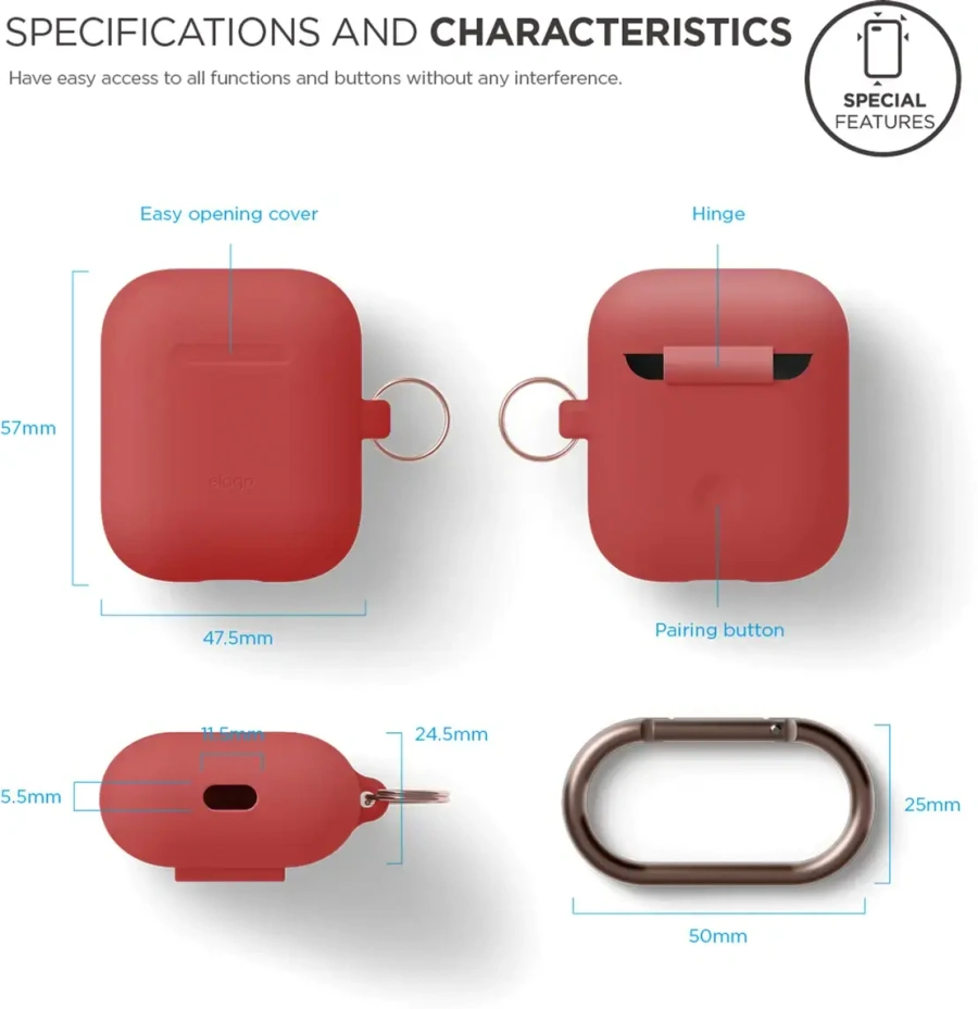 Elago Hang Silicone Case Red for Airpods (EAPSC-HANG-RD)