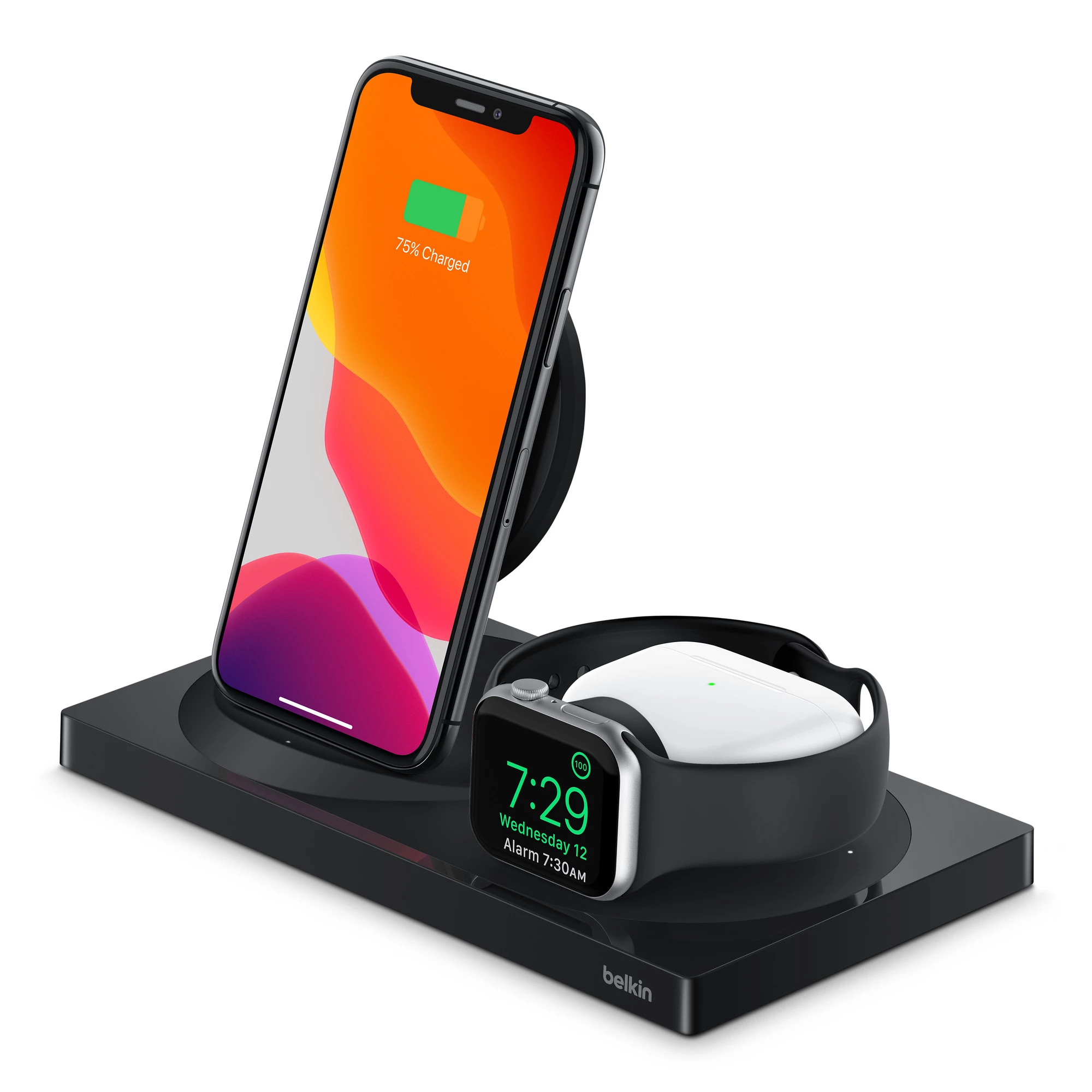 Бездротовий зарядний пристрій Belkin BOOST↑CHARGE™ 3-in-1 Wireless Charger for iPhone + Apple Watch + AirPods - Black (WIZ004ttBK-APL)