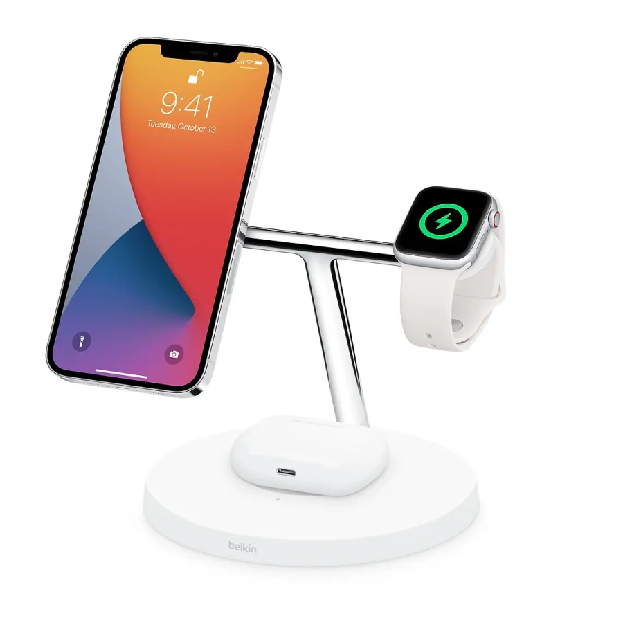 Бездротовий зарядний пристрій Belkin BoostCharge Pro 3-in-1 Wireless Charger with MagSafe - White (HPGA2, WIZ009ttWH-APL)