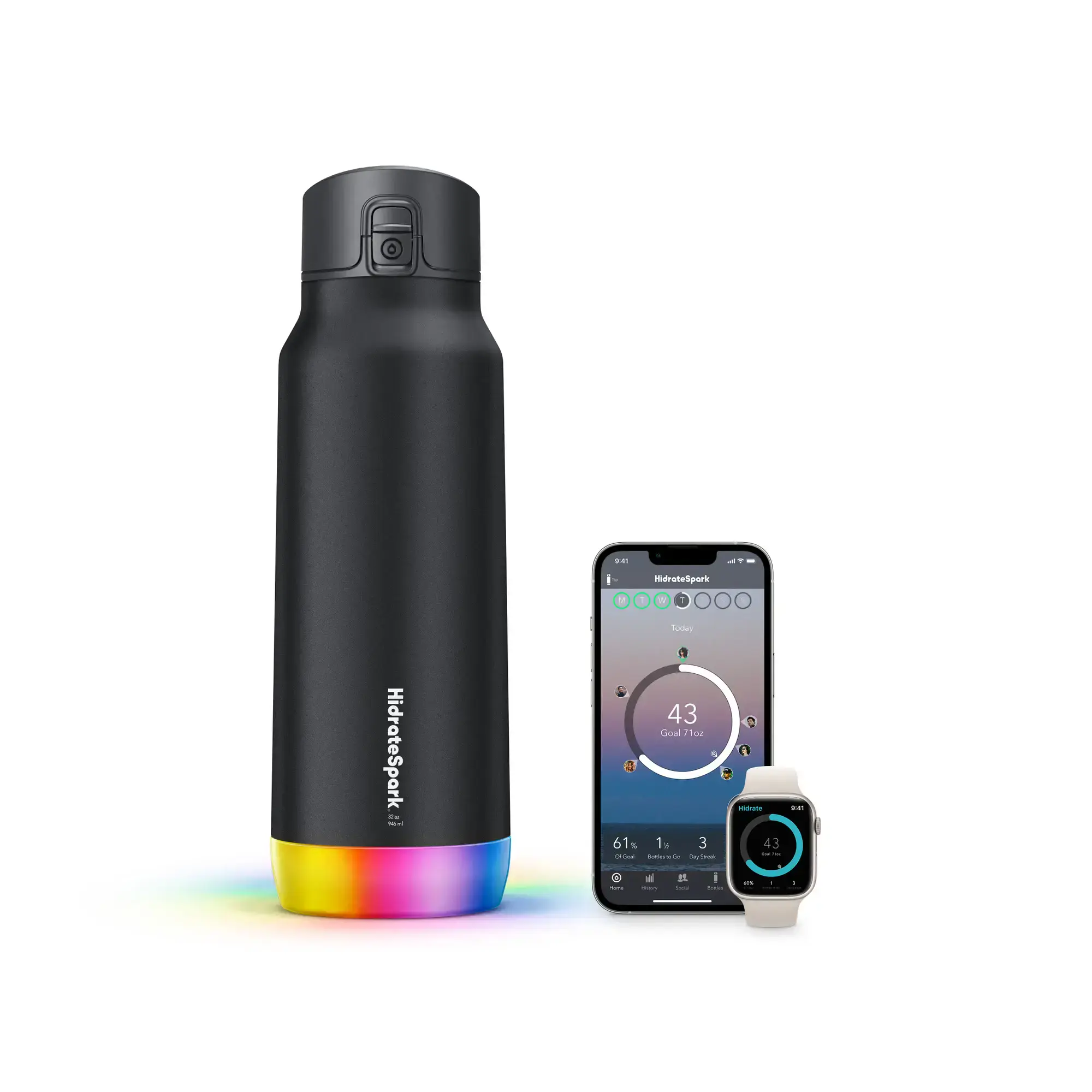 Умная бутылка для воды HidrateSpark PRO STEEL 32 oz/946 ml - Black (HI-009-008)
