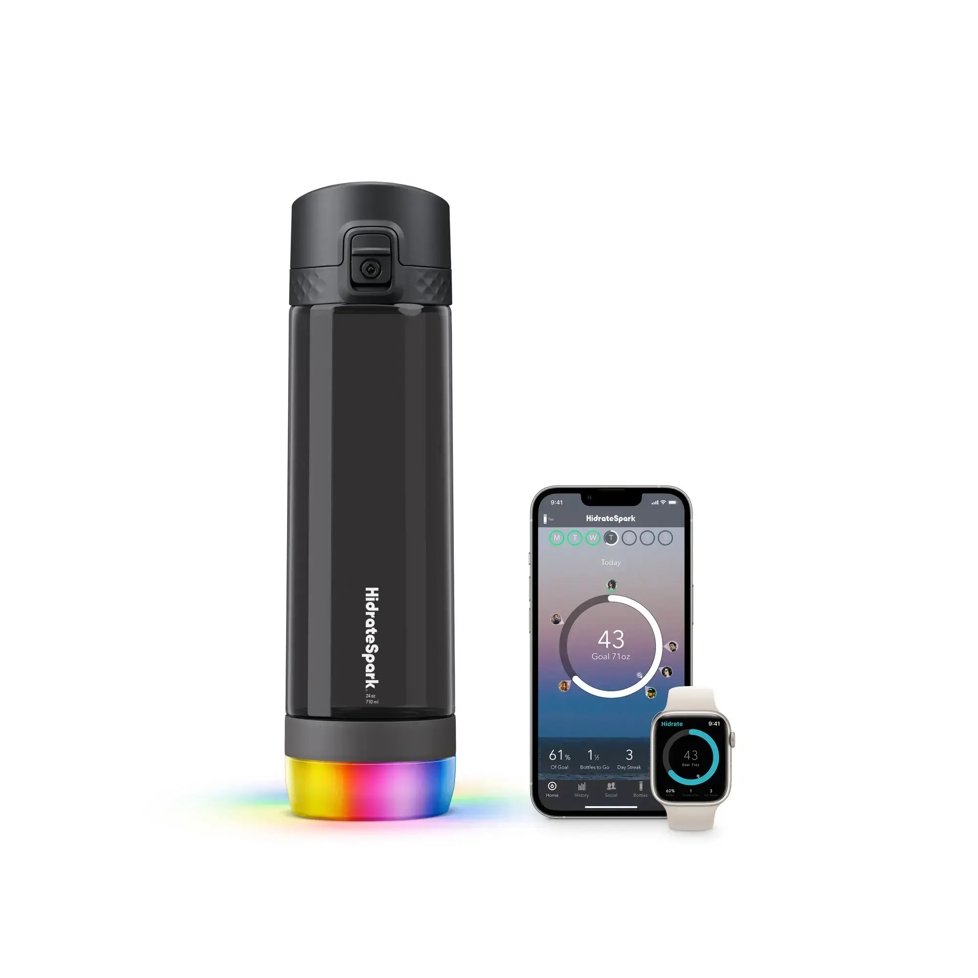 Розумна пляшка для води HidrateSpark PRO Tritan Plastic 24 oz/710 ml - Black (HI-009-005)