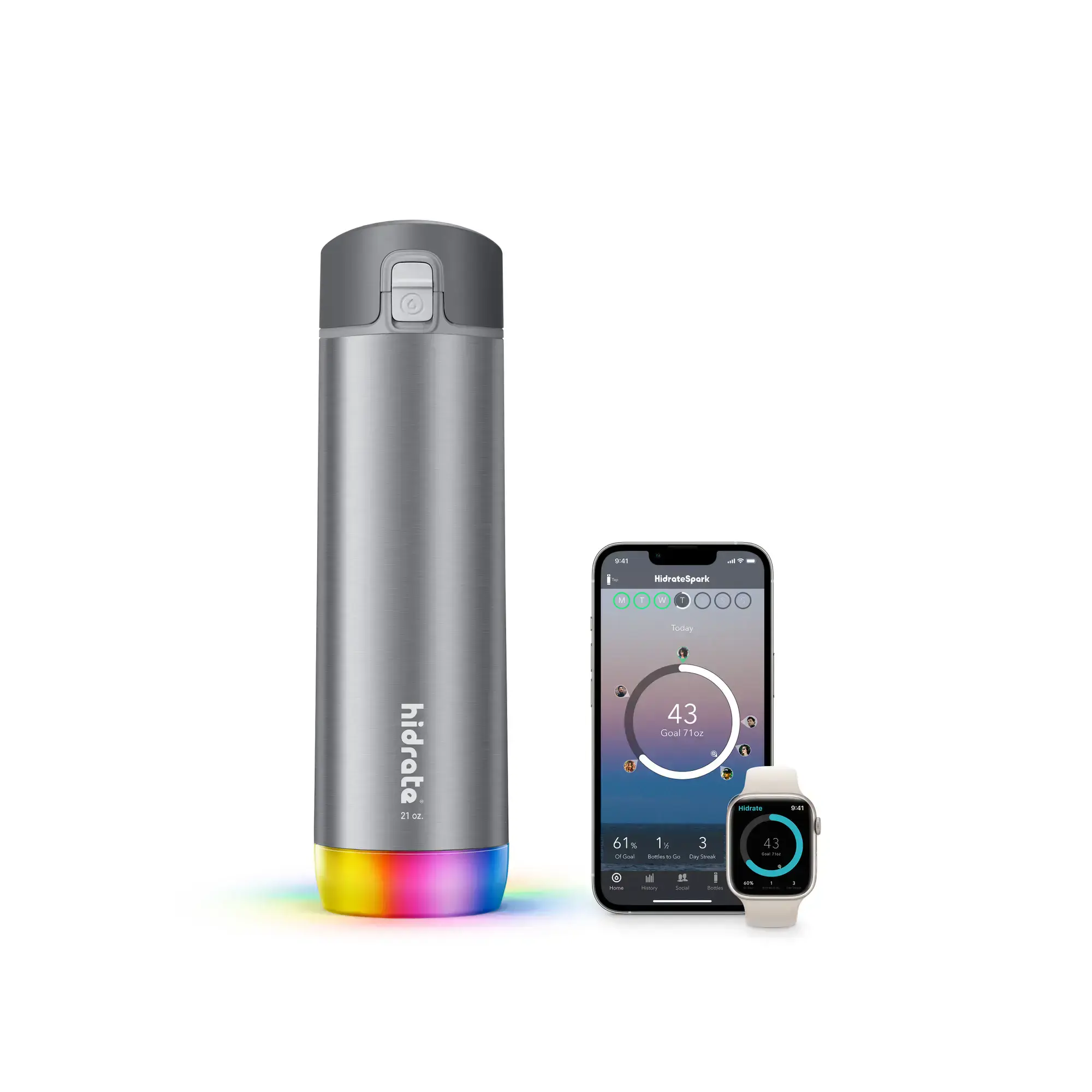 Умная бутылка для воды HidrateSpark PRO STEEL 21 oz/621 ml - Silver (HI-009-001)