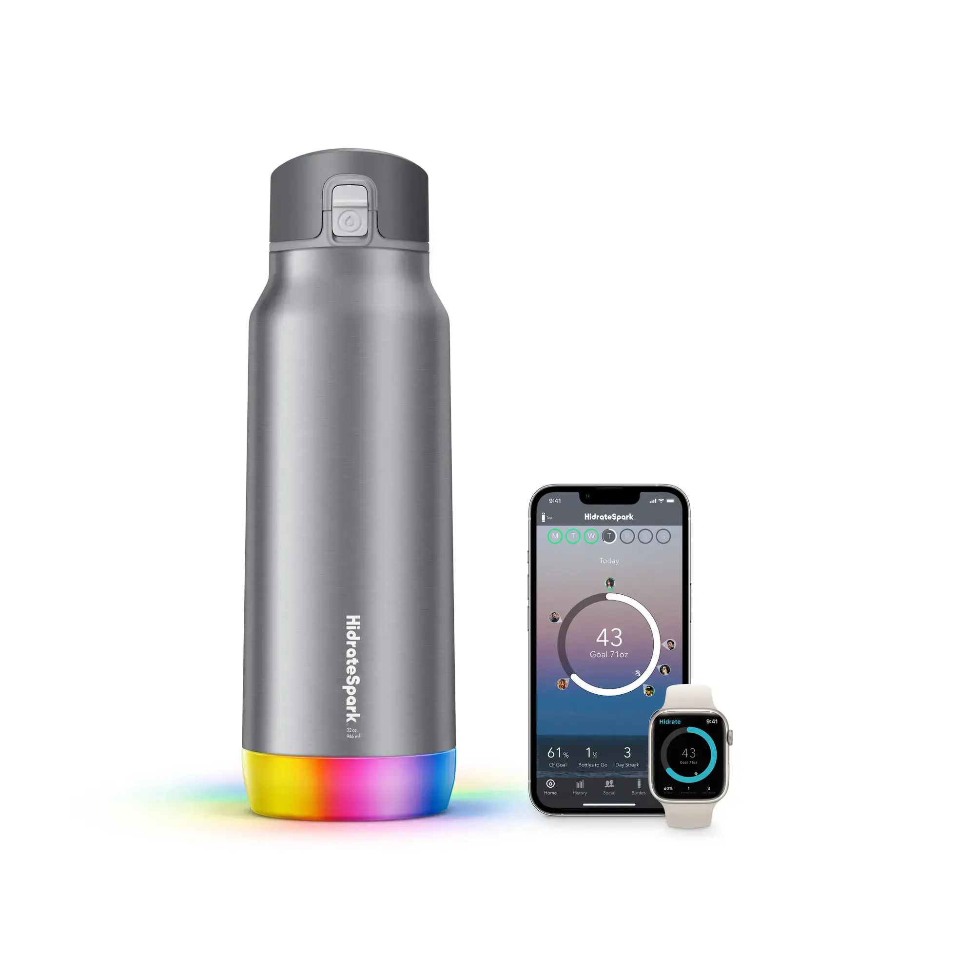 Розумна пляшка для води HidrateSpark PRO STEEL 32 oz/946 ml - Silver (HI-009-007)