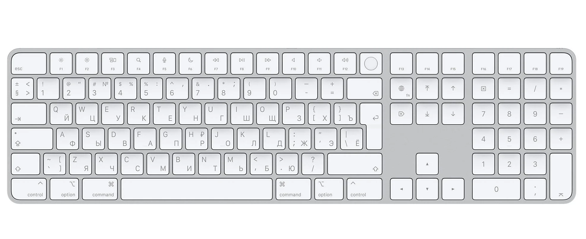 Клавиатура Apple Magic Keyboard with Touch ID and Numeric Keypad for Mac models with Apple silicon [Lightning] - Russian (MK2C3RS/A)