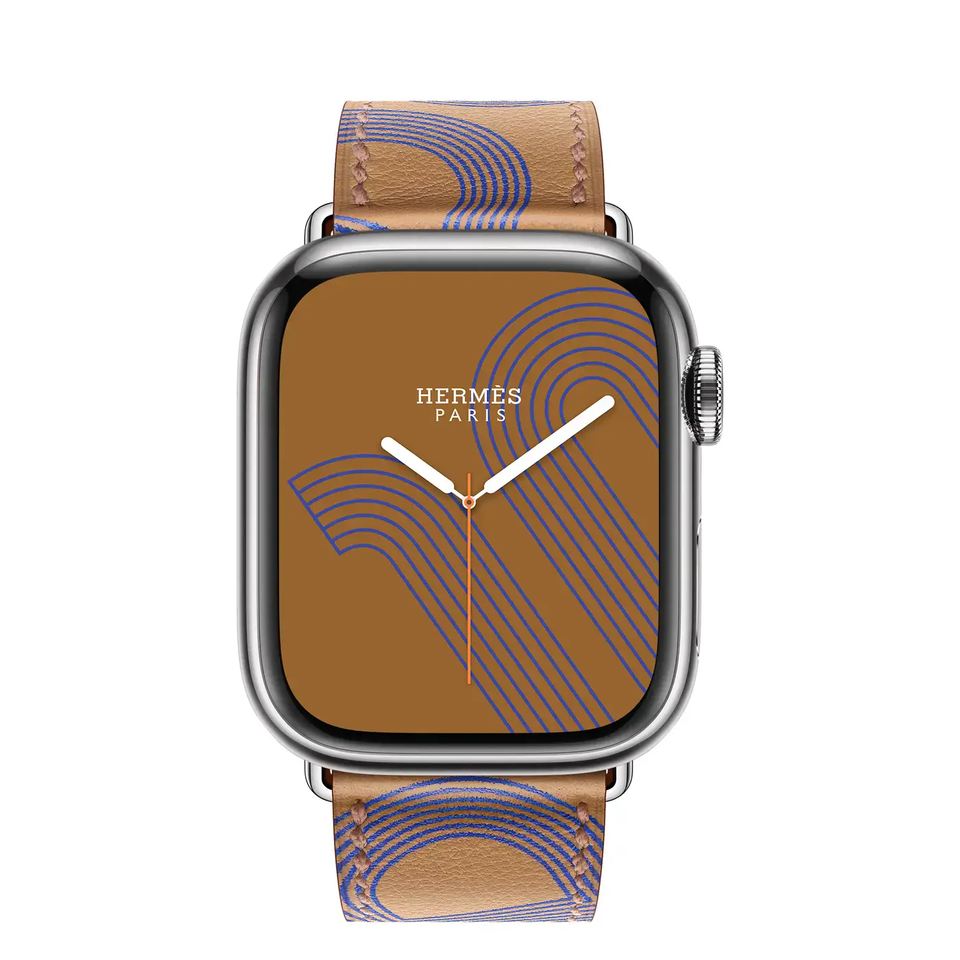 Apple Watch Hermès Series 7 GPS + Cellular 41mm Silver Stainless Steel Case (MKLK3) with Biscuit/Bleu Électrique Swift Leather (MKFT3)