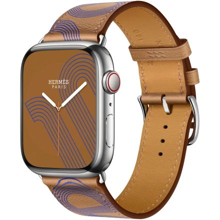 Apple Watch Hermès Series 7 GPS + Cellular 41mm Silver Stainless Steel Case (MKLK3) with Biscuit/Bleu Électrique Swift Leather (MKFT3)