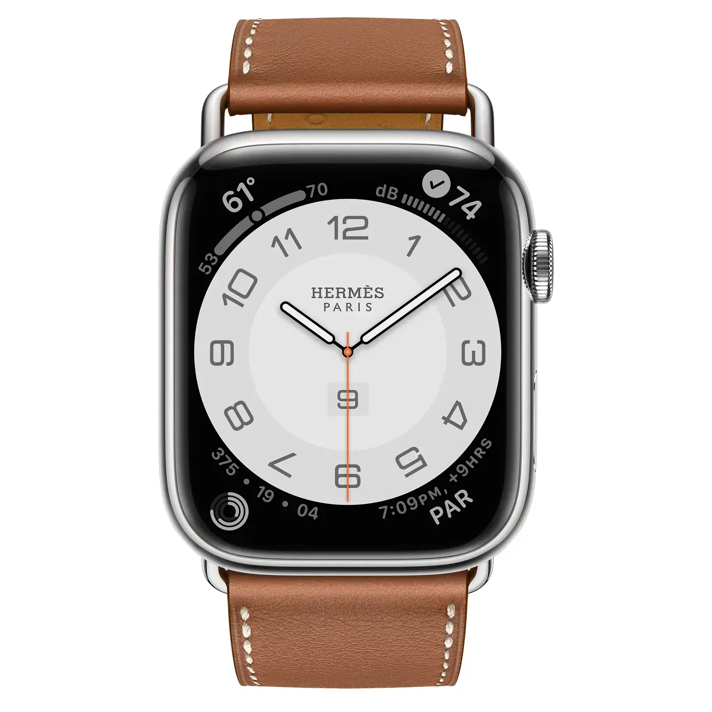 Apple Watch Hermès Series 7 GPS + Cellular 45mm Silver Stainless Steel Case (MKMG3) with Gold Swift Leather (MKGH3)