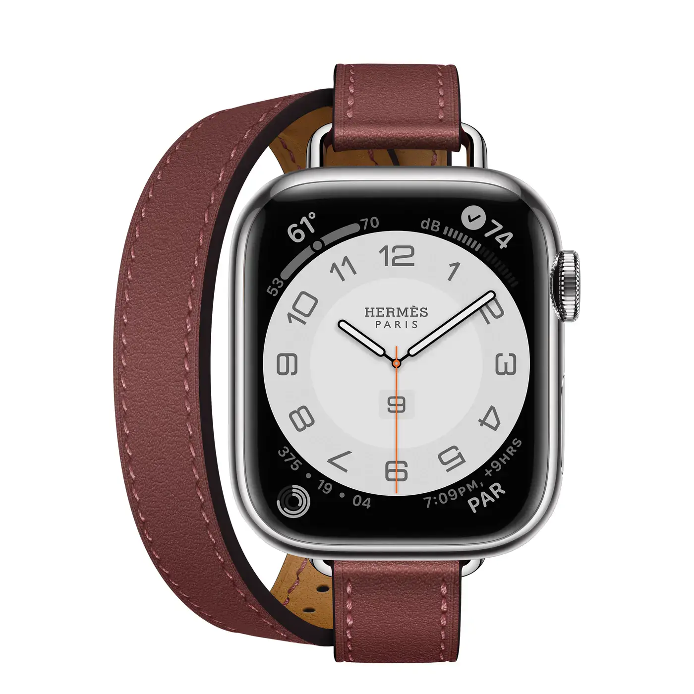 Apple Watch Hermès Series 7 GPS + Cellular 41mm Silver Stainless Steel Case (MKLK3) with Rouge H Attelage Double Tour (MKG23)