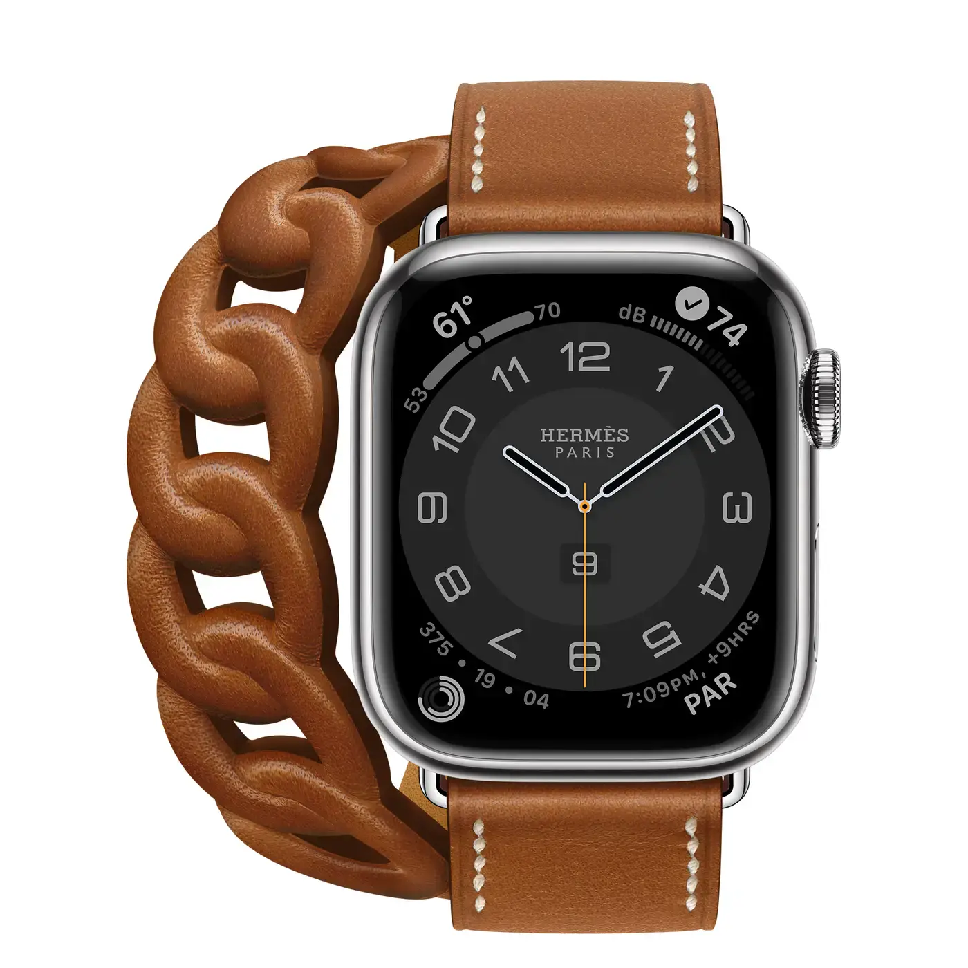 Apple Watch Hermès Series 7 GPS + Cellular 41 Silver Stainless Steel Case (MKLK3) with Gourmette Double Tour (MKFV3)